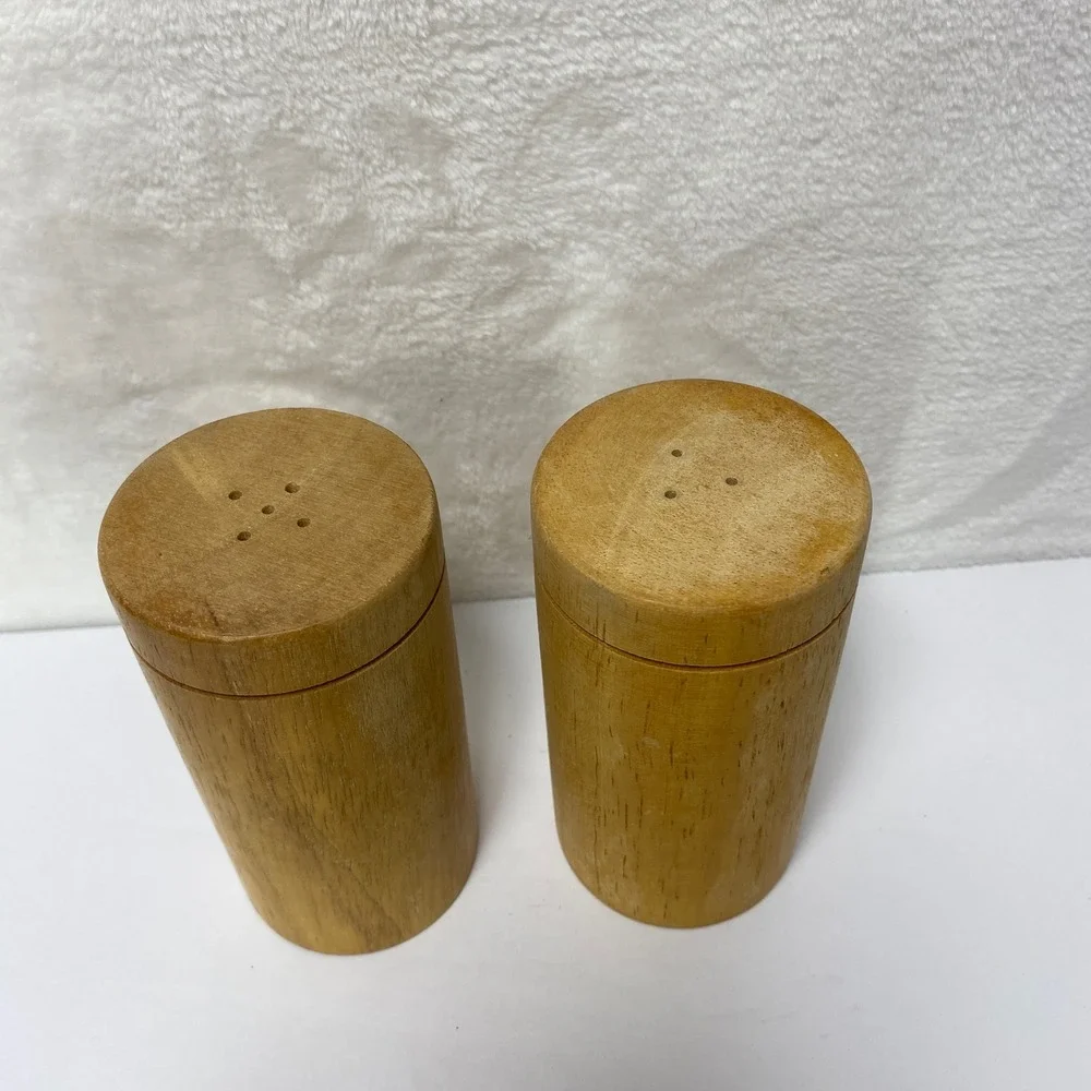Vintage Wooden‎ Salt and Pepper Shakers Cylindrical Design